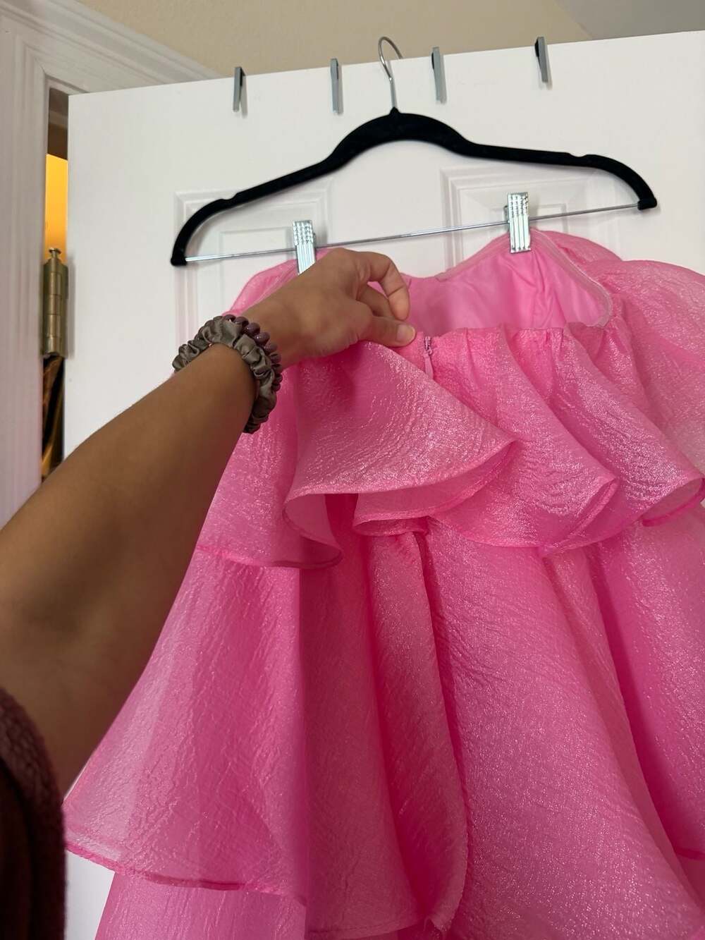 Herringstones Dee Dee Boutique brand Pink Strapless Tiered Organza Mini Dress - Picture 7 of 7